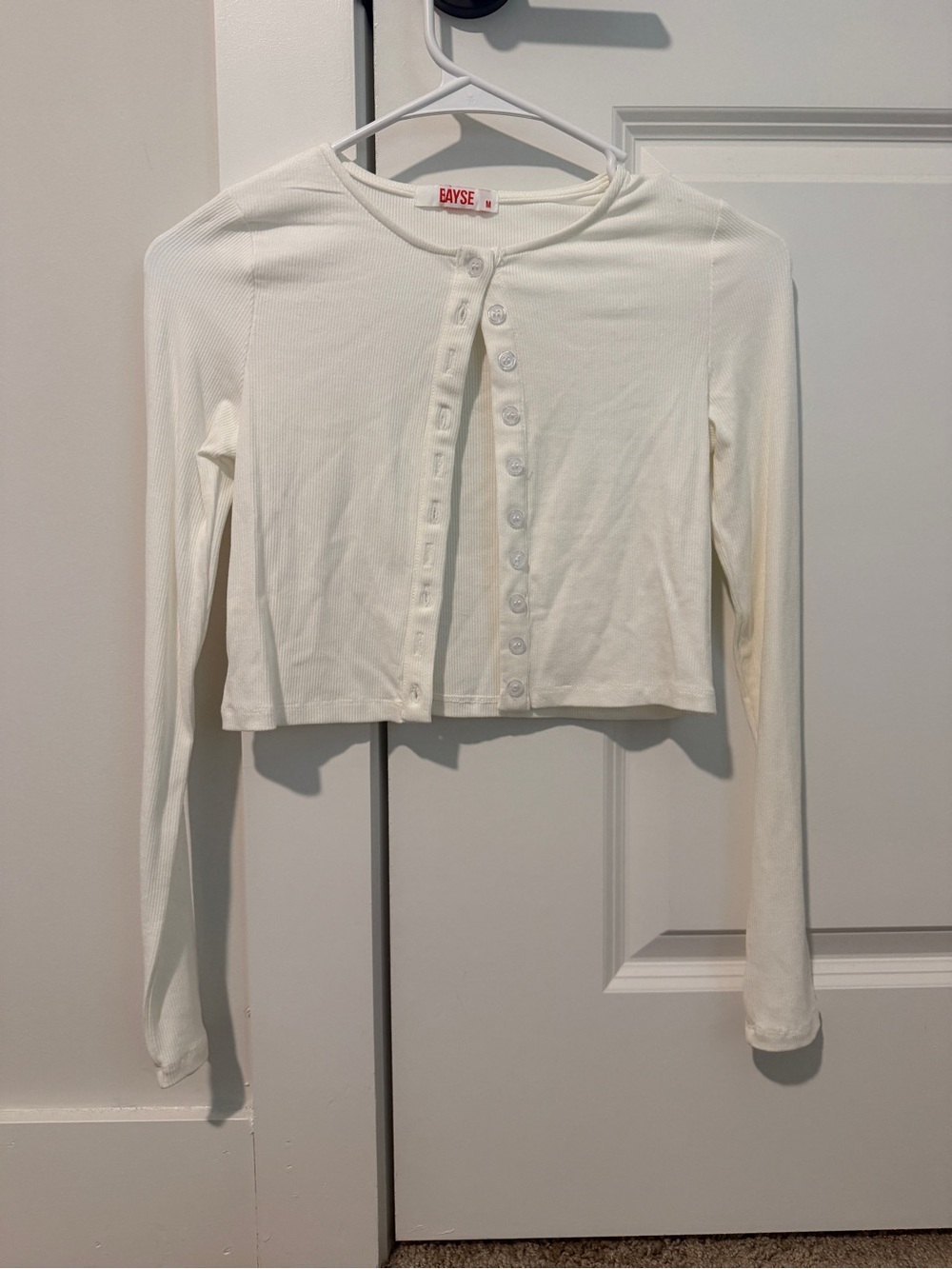 Bayse Cream Ribbed Cropped Button-Up Cardigan